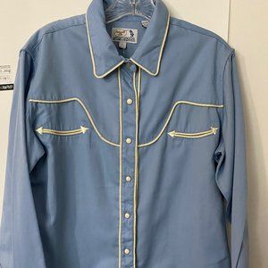 NWT Panhandle Slim Women's Baby Blue Retro Pearl Snap Western Shirt Sz. L